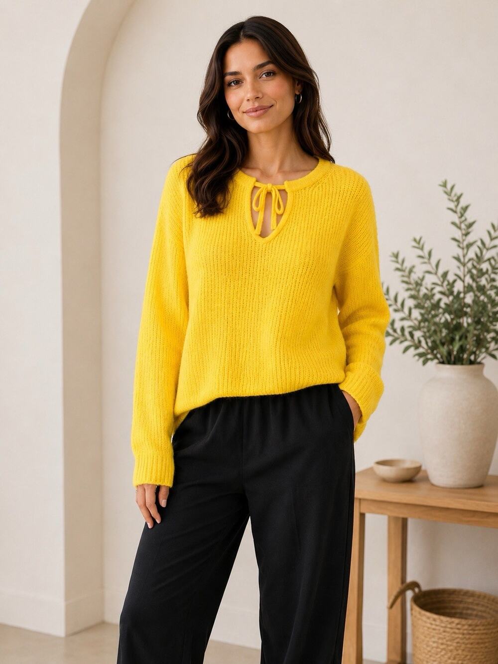 J.CREW Cashmere Blend Tie-Front Beach Sweater Yellow Pullover Medium
